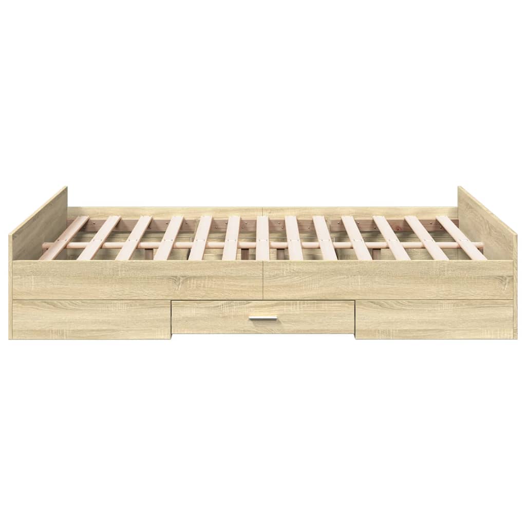 Bedframe met lades bewerkt hout sonoma eikenkleurig 140x190 cm Bedden & bedframes | Creëer jouw Trendy Thuis | Gratis bezorgd & Retour | Trendy.nl