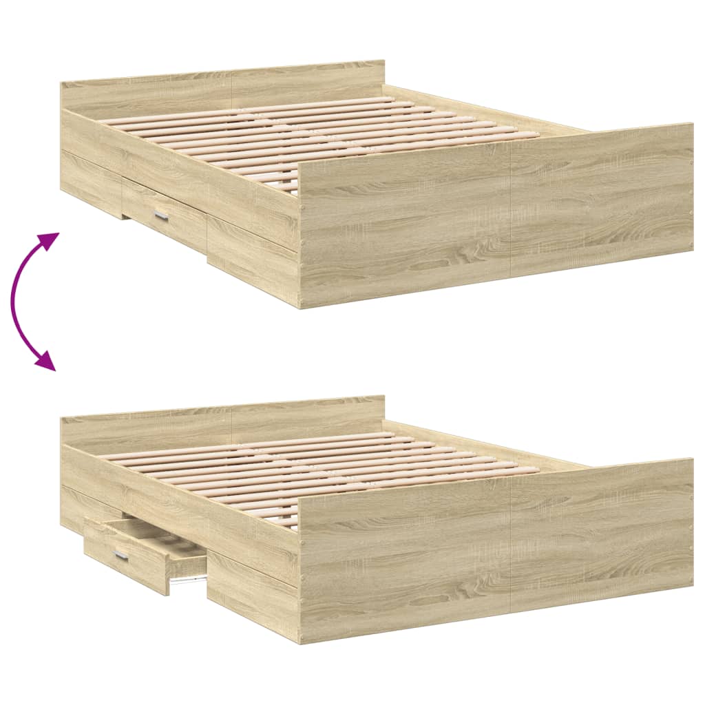 Bedframe met lades bewerkt hout sonoma eikenkleurig 140x190 cm Bedden & bedframes | Creëer jouw Trendy Thuis | Gratis bezorgd & Retour | Trendy.nl