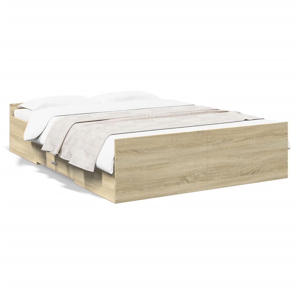 Bedframe met lades bewerkt hout sonoma eikenkleurig 140x190 cm Bedden & bedframes | Creëer jouw Trendy Thuis | Gratis bezorgd & Retour | Trendy.nl