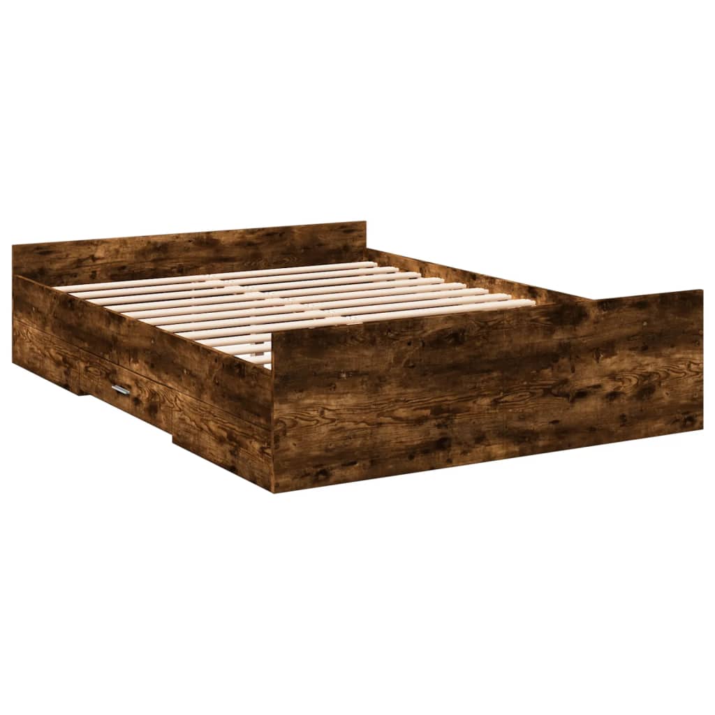 Bedframe met lades bewerkt hout gerookt eikenkleurig 135x190 cm Bedden & bedframes | Creëer jouw Trendy Thuis | Gratis bezorgd & Retour | Trendy.nl