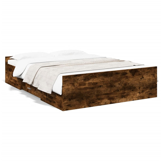 Bedframe met lades bewerkt hout gerookt eikenkleurig 135x190 cm Bedden & bedframes | Creëer jouw Trendy Thuis | Gratis bezorgd & Retour | Trendy.nl