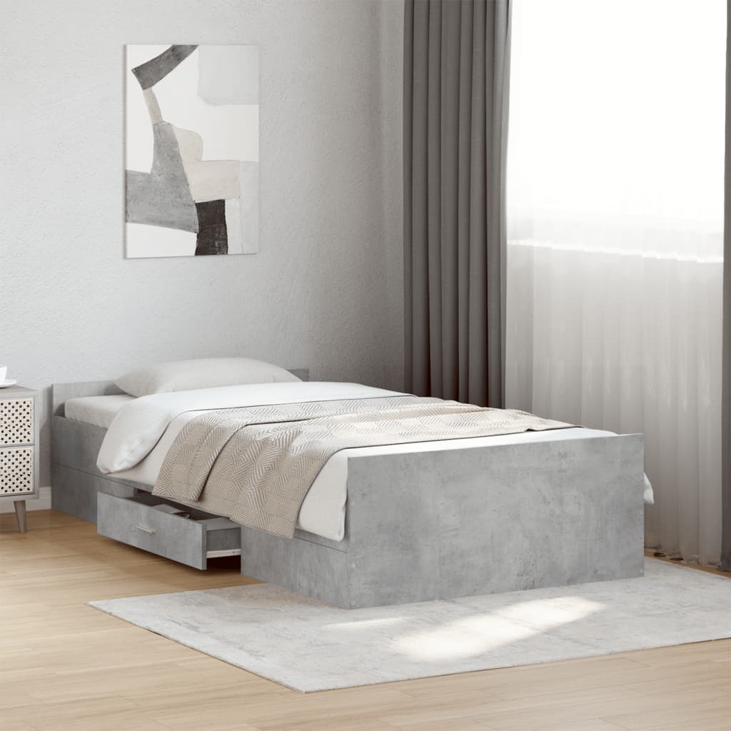 Bedframe met lades bewerkt hout betongrijs 100x200 cm Bedden & bedframes | Creëer jouw Trendy Thuis | Gratis bezorgd & Retour | Trendy.nl