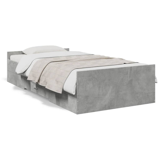 Bedframe met lades bewerkt hout betongrijs 100x200 cm Bedden & bedframes | Creëer jouw Trendy Thuis | Gratis bezorgd & Retour | Trendy.nl