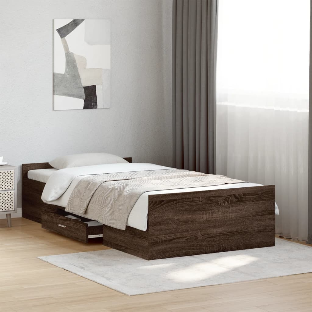 Bedframe met lades bewerkt hout bruin eikenkleur 100x200 cm Bedden & bedframes | Creëer jouw Trendy Thuis | Gratis bezorgd & Retour | Trendy.nl