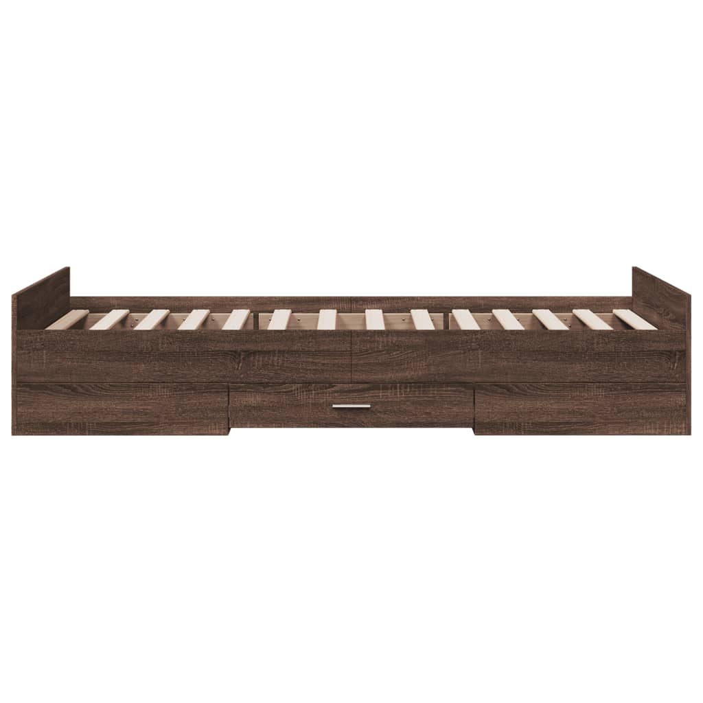 Bedframe met lades bewerkt hout bruin eikenkleur 100x200 cm Bedden & bedframes | Creëer jouw Trendy Thuis | Gratis bezorgd & Retour | Trendy.nl