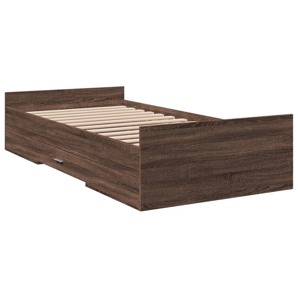 Bedframe met lades bewerkt hout bruin eikenkleur 100x200 cm Bedden & bedframes | Creëer jouw Trendy Thuis | Gratis bezorgd & Retour | Trendy.nl