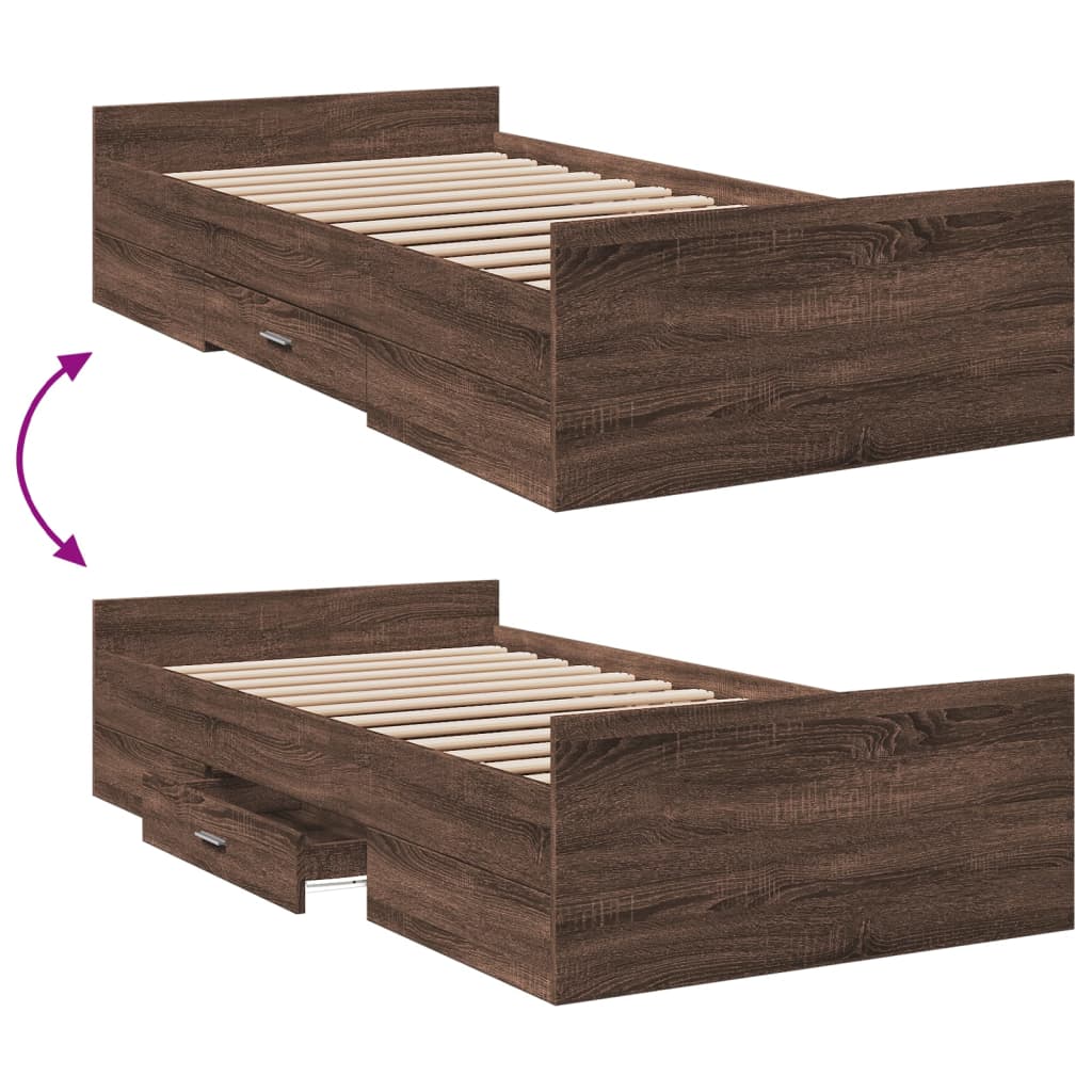 Bedframe met lades bewerkt hout bruin eikenkleur 100x200 cm Bedden & bedframes | Creëer jouw Trendy Thuis | Gratis bezorgd & Retour | Trendy.nl