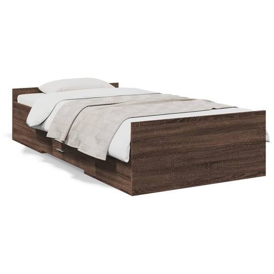 Bedframe met lades bewerkt hout bruin eikenkleur 100x200 cm Bedden & bedframes | Creëer jouw Trendy Thuis | Gratis bezorgd & Retour | Trendy.nl