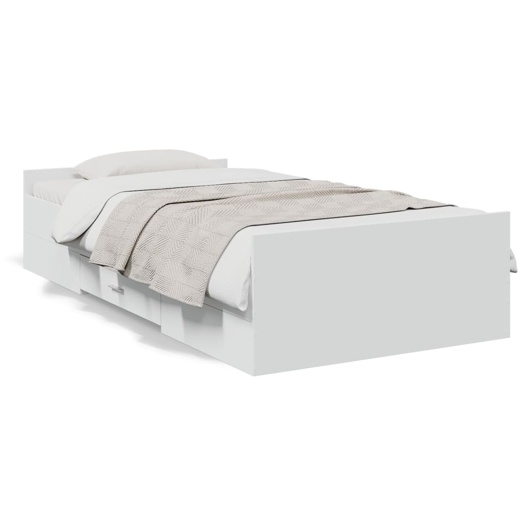 Bedframe met lades bewerkt hout wit 90x190 cm Bedden & bedframes | Creëer jouw Trendy Thuis | Gratis bezorgd & Retour | Trendy.nl