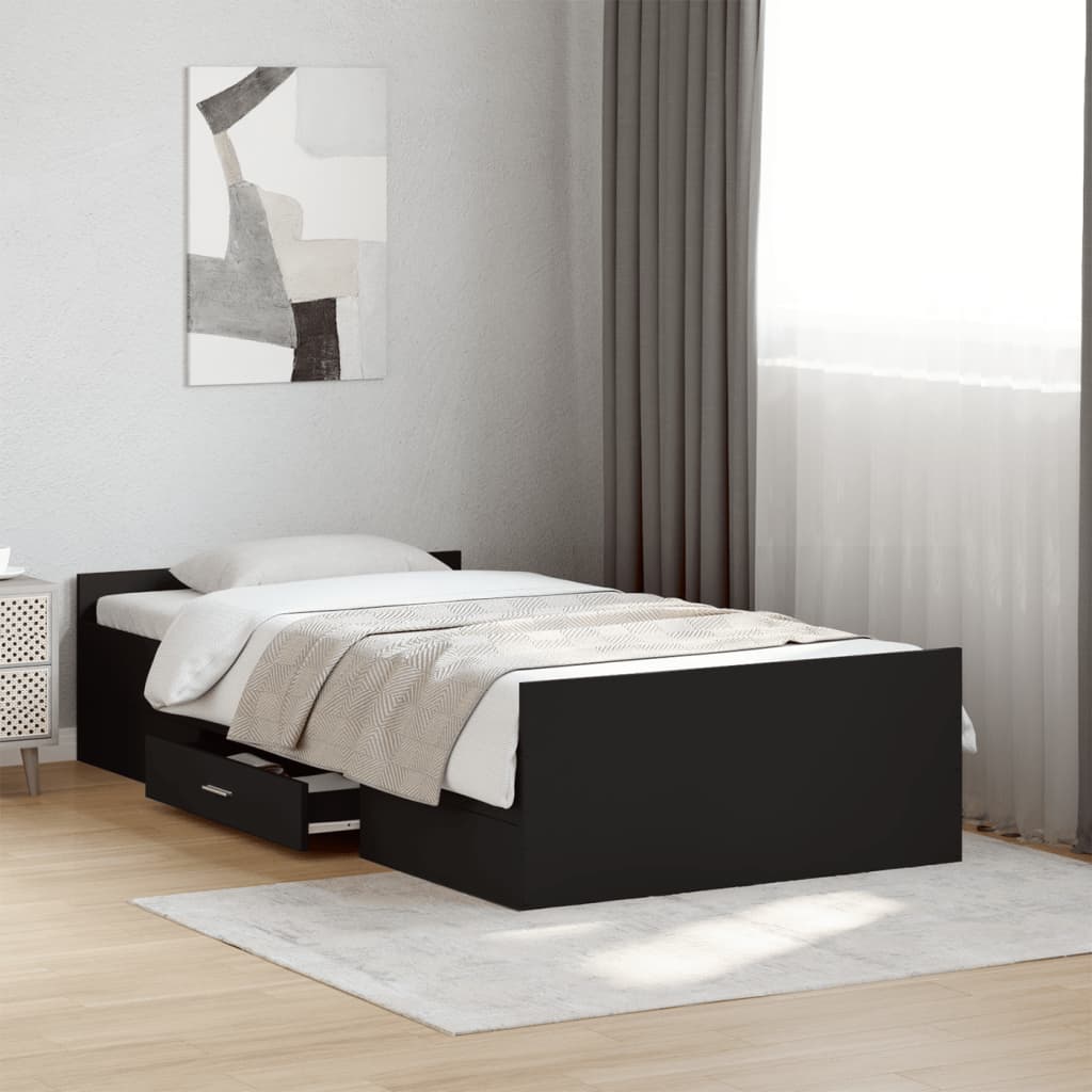 Bedframe met lades bewerkt hout zwart 90x190 cm Bedden & bedframes | Creëer jouw Trendy Thuis | Gratis bezorgd & Retour | Trendy.nl