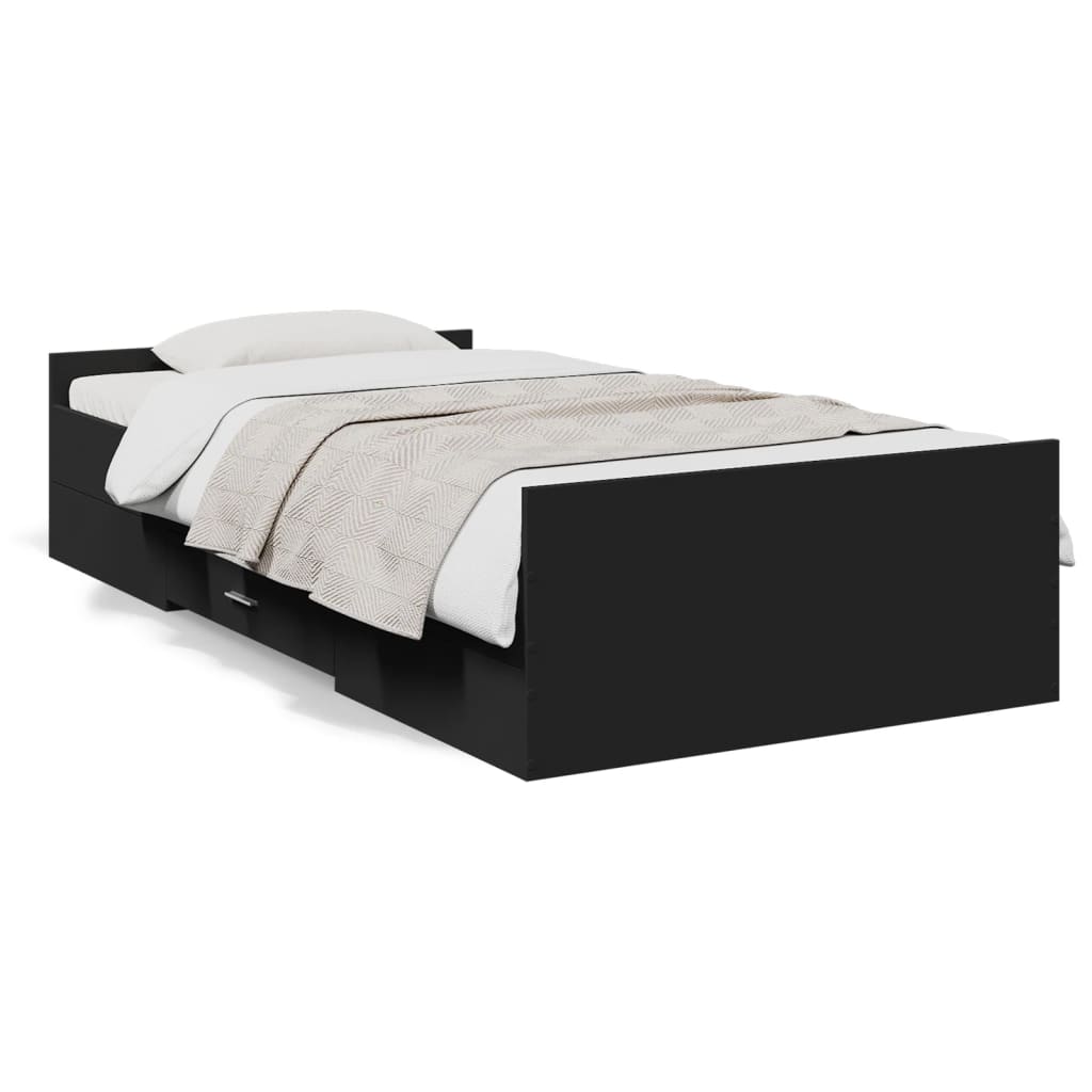 Bedframe met lades bewerkt hout zwart 90x190 cm Bedden & bedframes | Creëer jouw Trendy Thuis | Gratis bezorgd & Retour | Trendy.nl