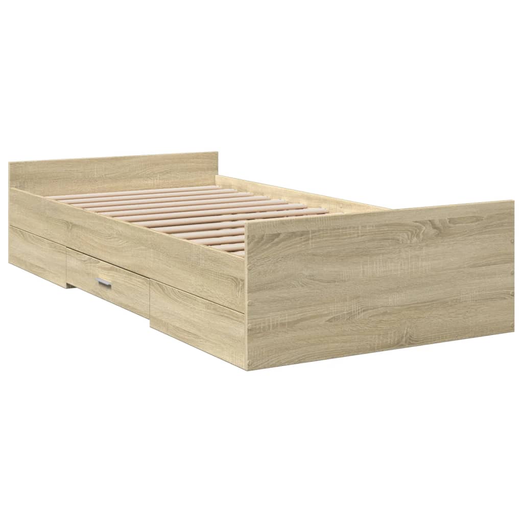 Bedframe met lades bewerkt hout sonoma eikenkleurig 90x190 cm Bedden & bedframes | Creëer jouw Trendy Thuis | Gratis bezorgd & Retour | Trendy.nl