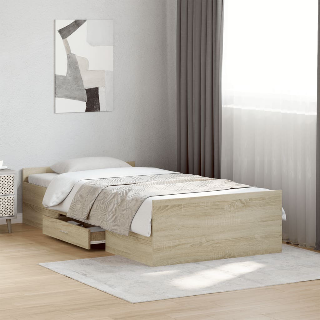 Bedframe met lades bewerkt hout sonoma eikenkleurig 90x190 cm Bedden & bedframes | Creëer jouw Trendy Thuis | Gratis bezorgd & Retour | Trendy.nl