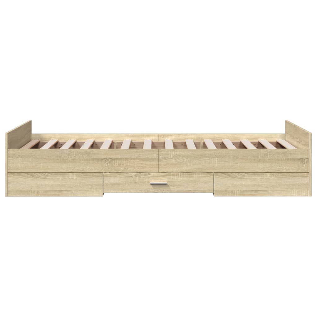 Bedframe met lades bewerkt hout sonoma eikenkleurig 90x190 cm Bedden & bedframes | Creëer jouw Trendy Thuis | Gratis bezorgd & Retour | Trendy.nl