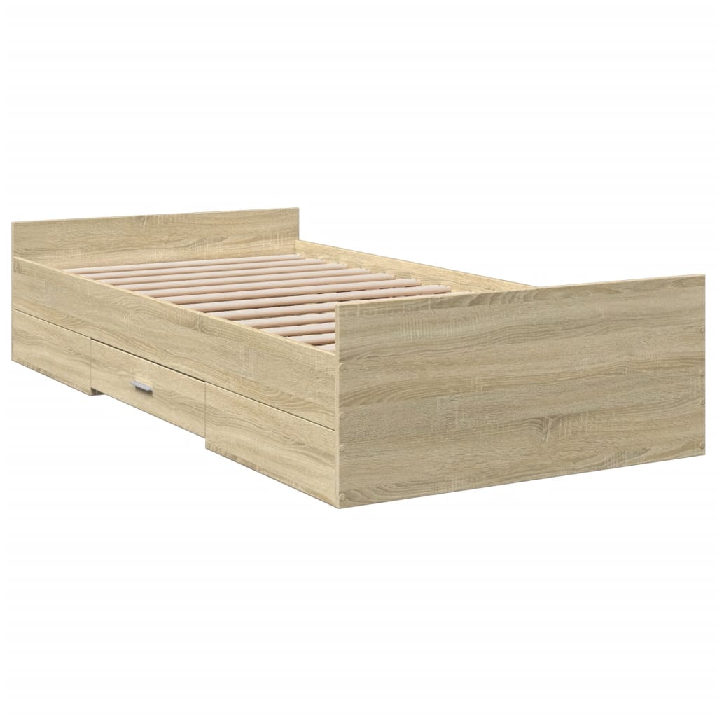 Bedframe met lades bewerkt hout sonoma eikenkleurig 90x190 cm Bedden & bedframes | Creëer jouw Trendy Thuis | Gratis bezorgd & Retour | Trendy.nl