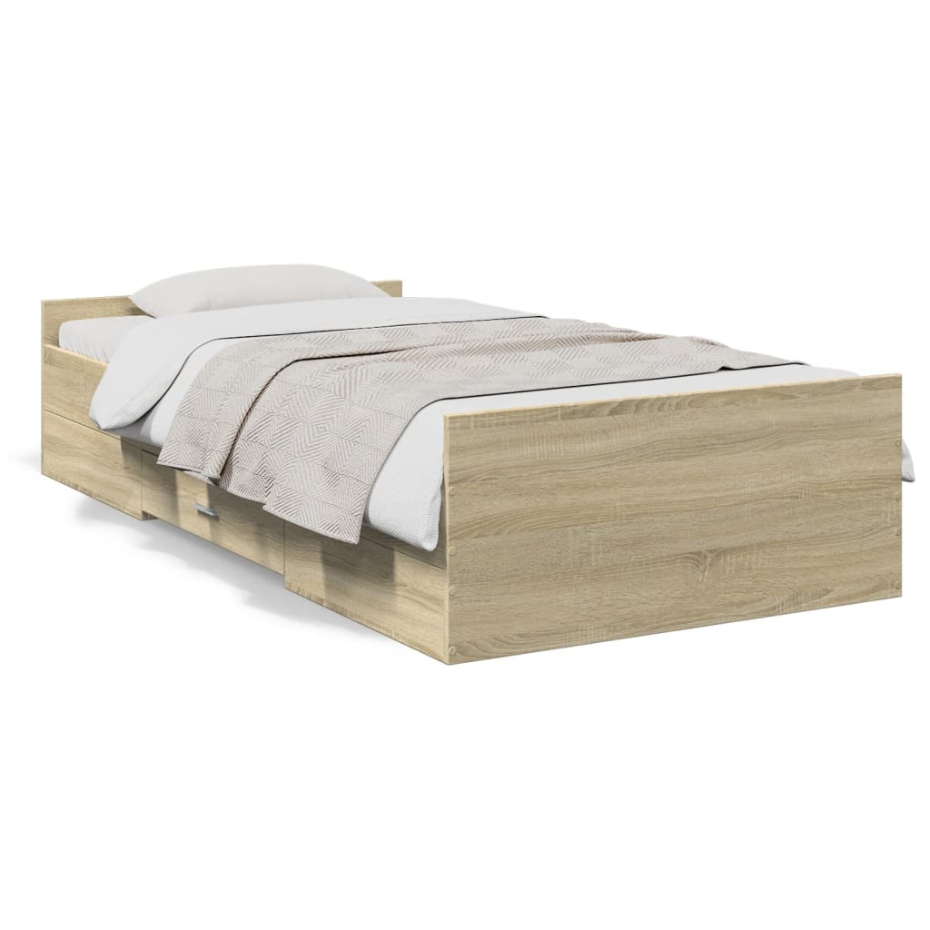 Bedframe met lades bewerkt hout sonoma eikenkleurig 90x190 cm Bedden & bedframes | Creëer jouw Trendy Thuis | Gratis bezorgd & Retour | Trendy.nl