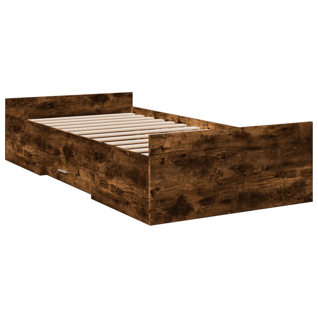 Bedframe met lades bewerkt hout gerookt eikenkleurig 90x190 cm Bedden & bedframes | Creëer jouw Trendy Thuis | Gratis bezorgd & Retour | Trendy.nl