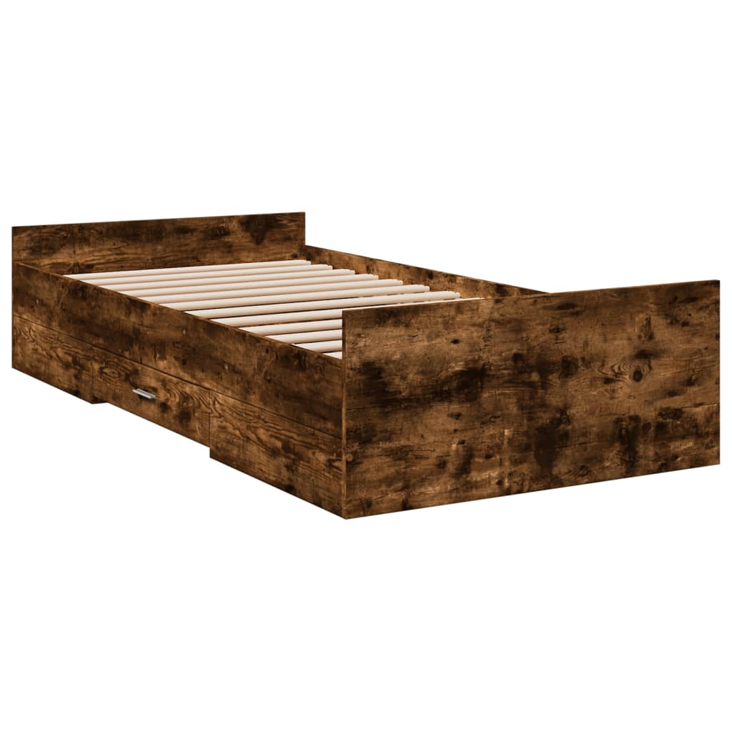 Bedframe met lades bewerkt hout gerookt eikenkleurig 90x190 cm Bedden & bedframes | Creëer jouw Trendy Thuis | Gratis bezorgd & Retour | Trendy.nl