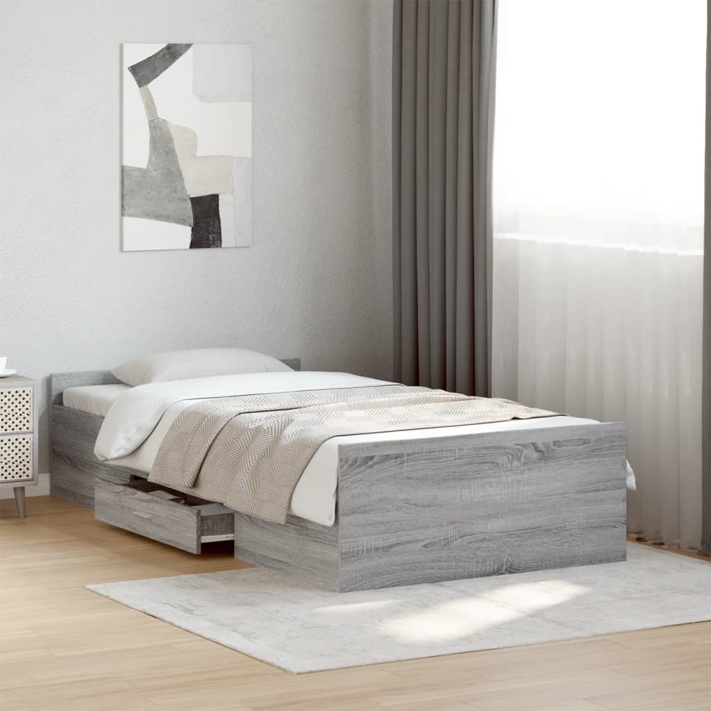 Bedframe met lades bewerkt hout grijs sonoma eiken 90x190 cm Bedden & bedframes | Creëer jouw Trendy Thuis | Gratis bezorgd & Retour | Trendy.nl