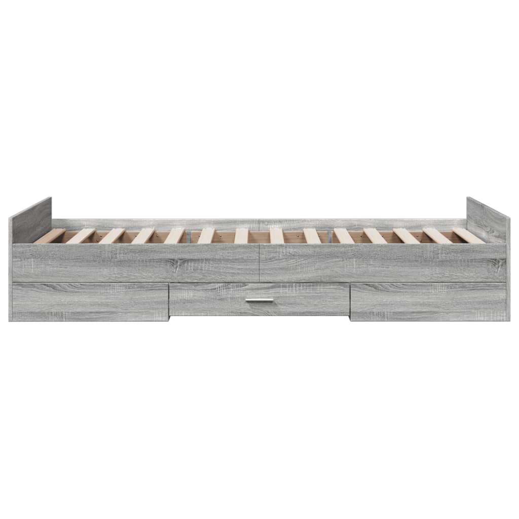 Bedframe met lades bewerkt hout grijs sonoma eiken 90x190 cm Bedden & bedframes | Creëer jouw Trendy Thuis | Gratis bezorgd & Retour | Trendy.nl