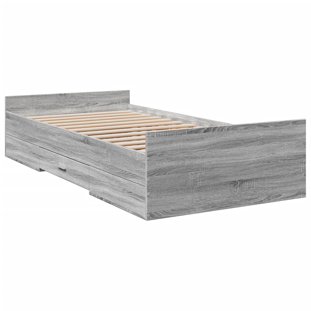 Bedframe met lades bewerkt hout grijs sonoma eiken 90x190 cm Bedden & bedframes | Creëer jouw Trendy Thuis | Gratis bezorgd & Retour | Trendy.nl