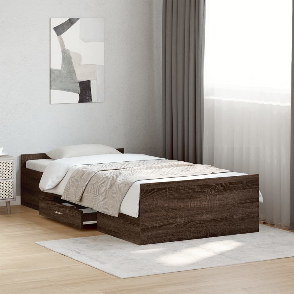 Bedframe met lades bewerkt hout bruin eikenkleur 90x190 cm Bedden & bedframes | Creëer jouw Trendy Thuis | Gratis bezorgd & Retour | Trendy.nl