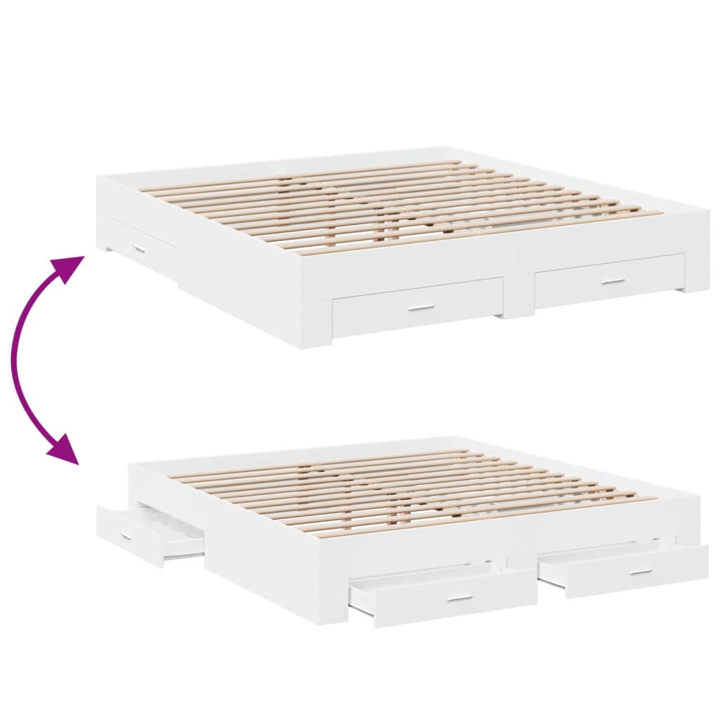 Bedframe met lades bewerkt hout wit 180x200 cm Bedden & bedframes | Creëer jouw Trendy Thuis | Gratis bezorgd & Retour | Trendy.nl