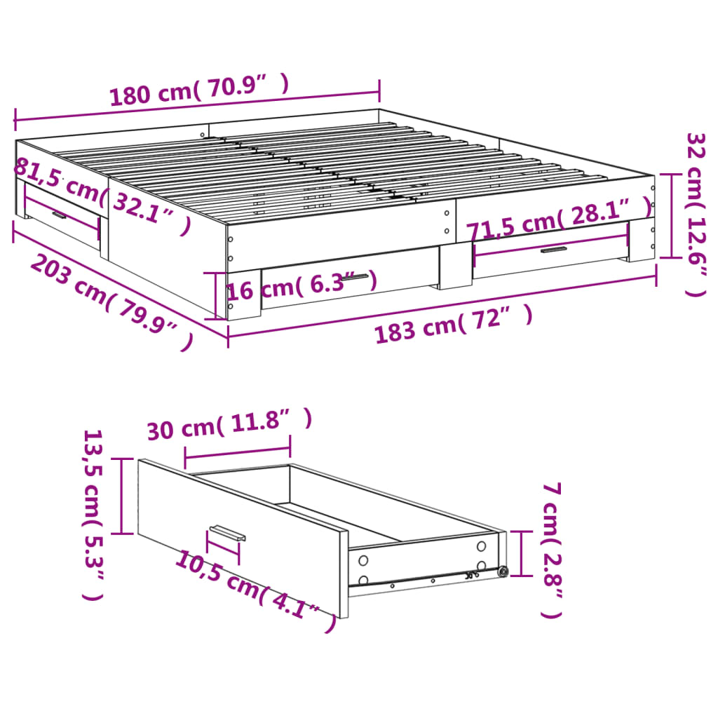 Bedframe met lades bewerkt hout wit 180x200 cm Bedden & bedframes | Creëer jouw Trendy Thuis | Gratis bezorgd & Retour | Trendy.nl