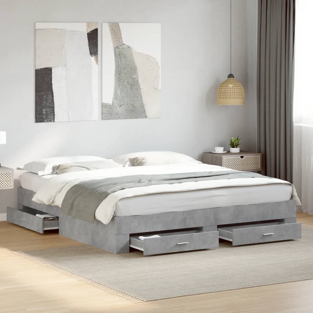 Bedframe met lades bewerkt hout betongrijs 180x200 cm Bedden & bedframes | Creëer jouw Trendy Thuis | Gratis bezorgd & Retour | Trendy.nl