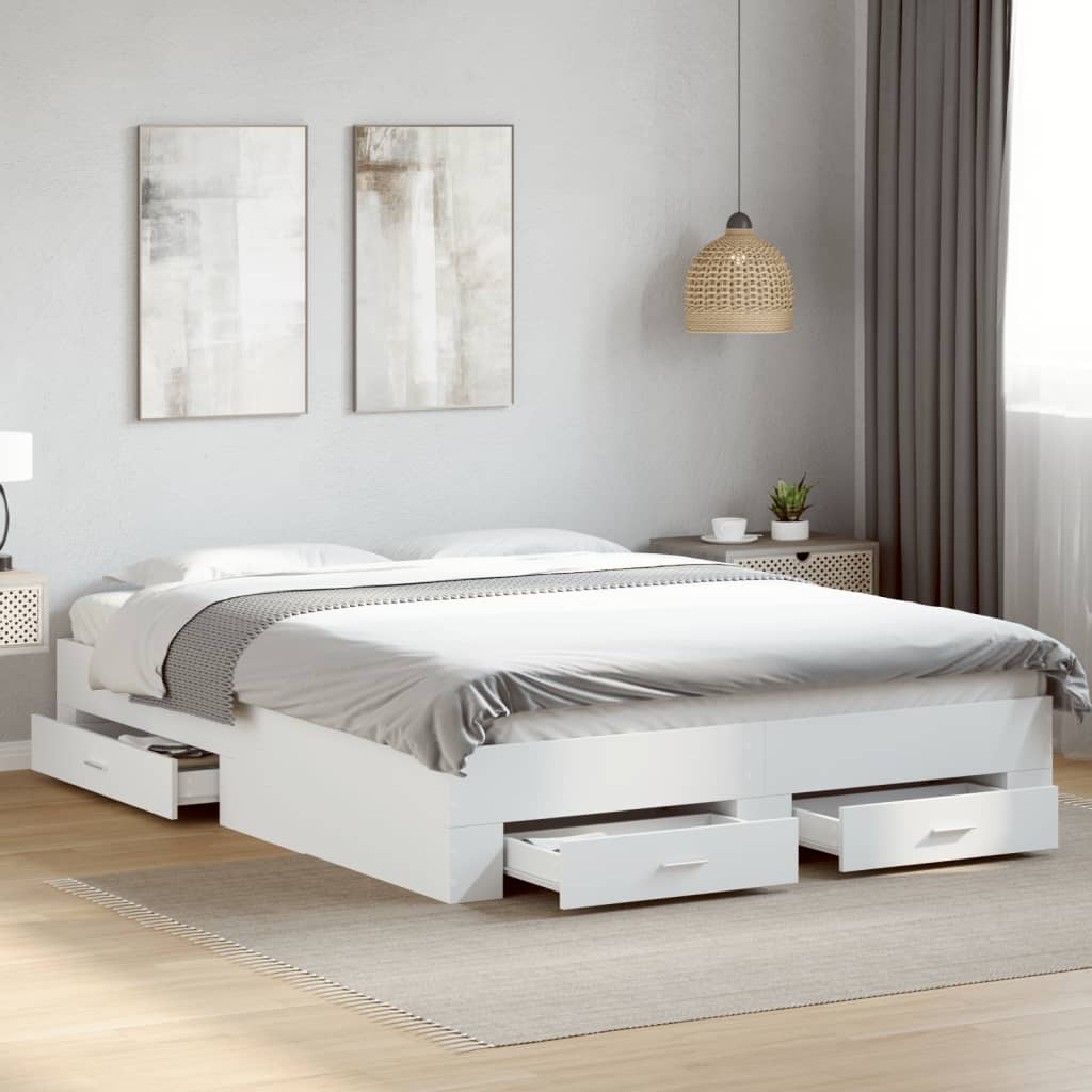 Bedframe met lades bewerkt hout wit 160x200 cm Bedden & bedframes | Creëer jouw Trendy Thuis | Gratis bezorgd & Retour | Trendy.nl