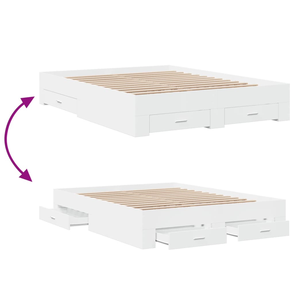 Bedframe met lades bewerkt hout wit 160x200 cm Bedden & bedframes | Creëer jouw Trendy Thuis | Gratis bezorgd & Retour | Trendy.nl