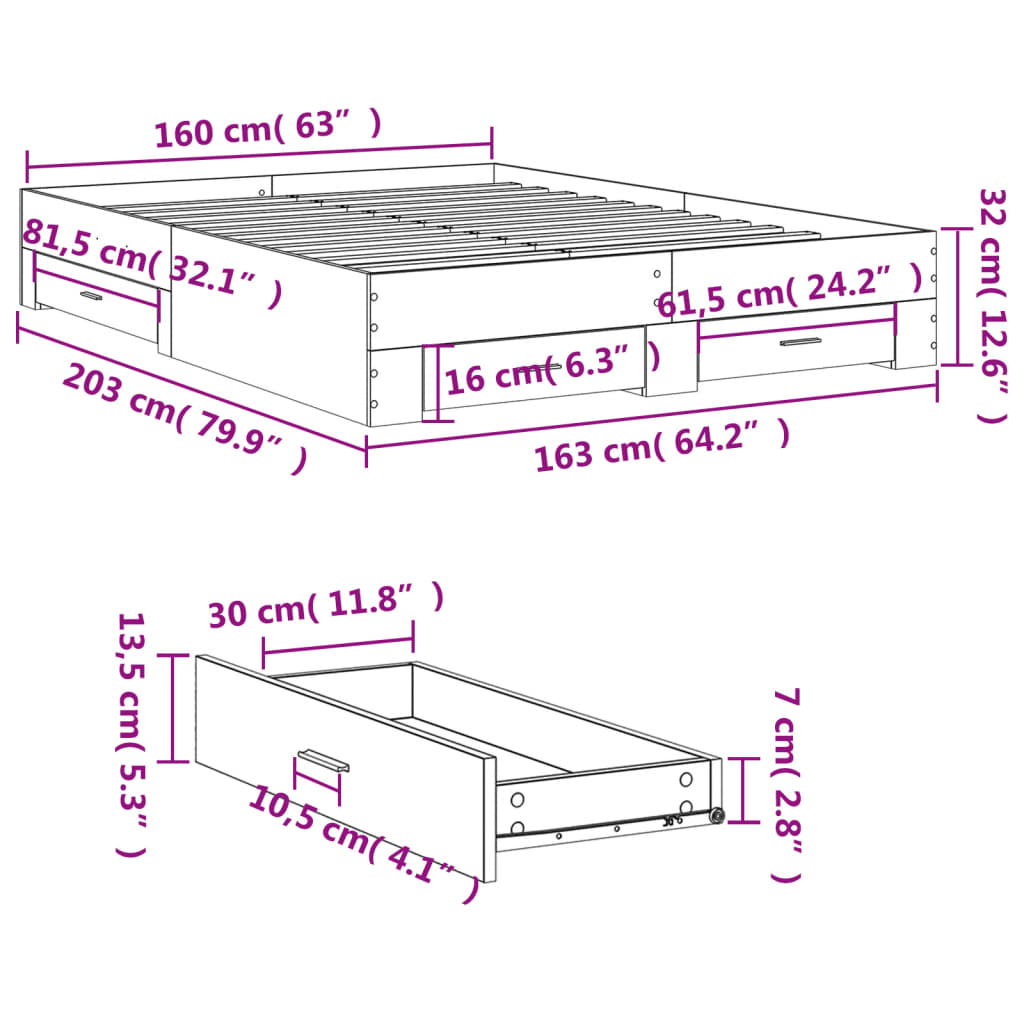 Bedframe met lades bewerkt hout wit 160x200 cm Bedden & bedframes | Creëer jouw Trendy Thuis | Gratis bezorgd & Retour | Trendy.nl