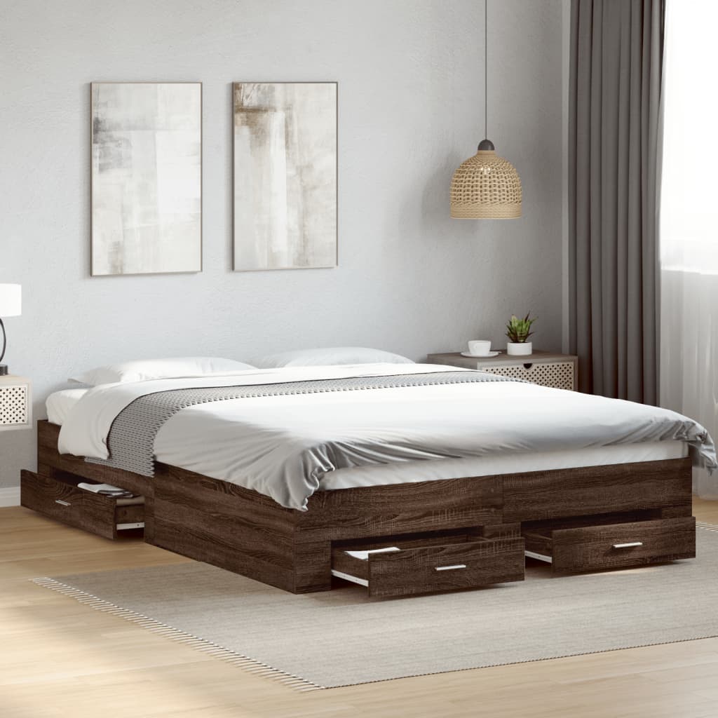 Bedframe met lades bewerkt hout bruin eikenkleur 160x200 cm