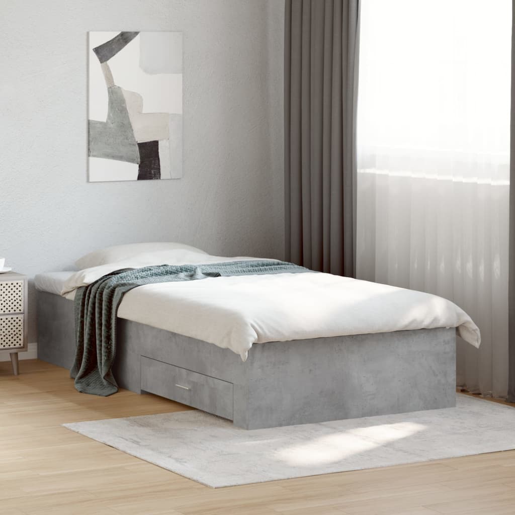 Bedframe met lades bewerkt hout betongrijs 100x200 cm Bedden & bedframes | Creëer jouw Trendy Thuis | Gratis bezorgd & Retour | Trendy.nl