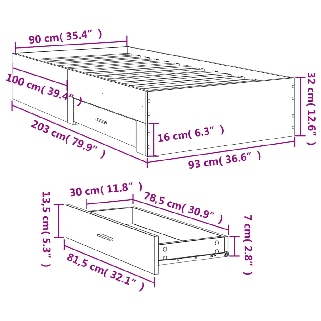 Bedframe met lades bewerkt hout wit 90x200 cm Bedden & bedframes | Creëer jouw Trendy Thuis | Gratis bezorgd & Retour | Trendy.nl