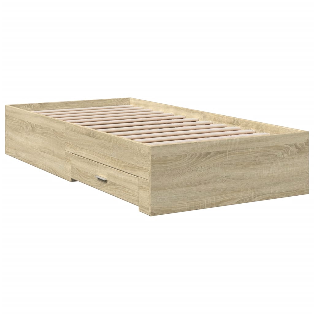 Bedframe met lades bewerkt hout sonoma eikenkleurig 90x190 cm Bedden & bedframes | Creëer jouw Trendy Thuis | Gratis bezorgd & Retour | Trendy.nl