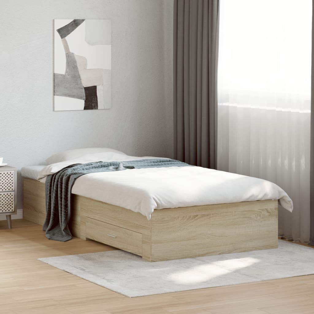 Bedframe met lades bewerkt hout sonoma eikenkleurig 90x190 cm Bedden & bedframes | Creëer jouw Trendy Thuis | Gratis bezorgd & Retour | Trendy.nl