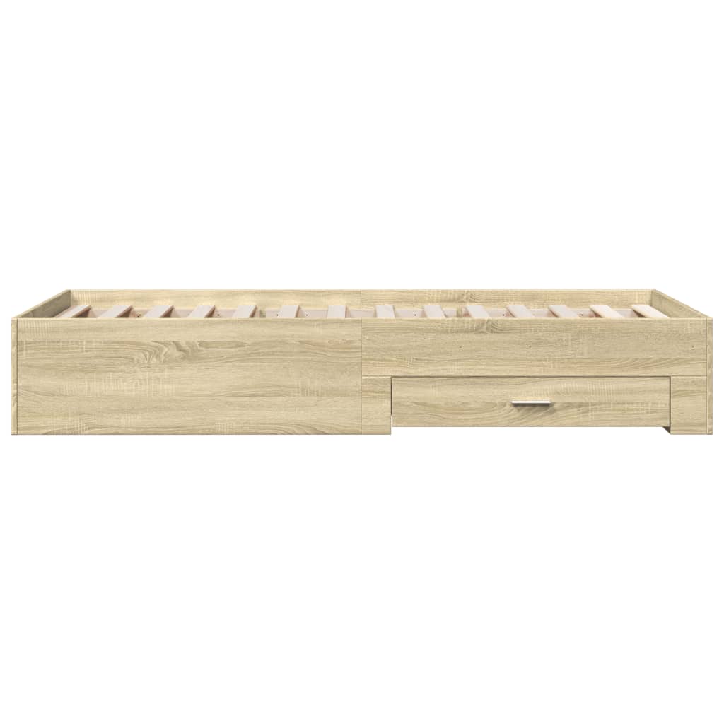 Bedframe met lades bewerkt hout sonoma eikenkleurig 90x190 cm Bedden & bedframes | Creëer jouw Trendy Thuis | Gratis bezorgd & Retour | Trendy.nl