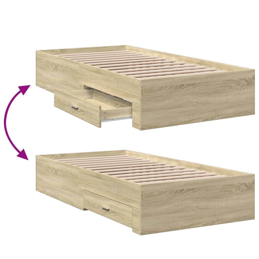 Bedframe met lades bewerkt hout sonoma eikenkleurig 90x190 cm Bedden & bedframes | Creëer jouw Trendy Thuis | Gratis bezorgd & Retour | Trendy.nl