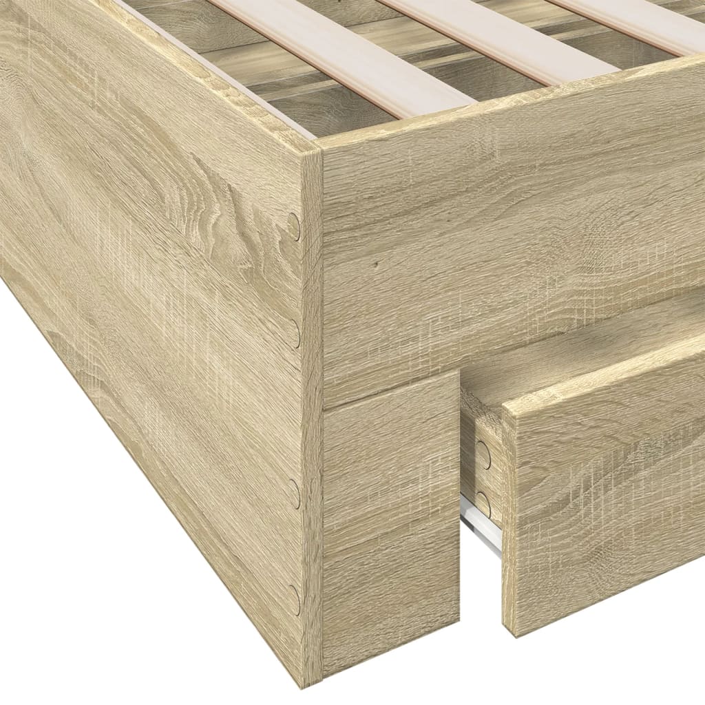 Bedframe met lades bewerkt hout sonoma eikenkleurig 90x190 cm Bedden & bedframes | Creëer jouw Trendy Thuis | Gratis bezorgd & Retour | Trendy.nl