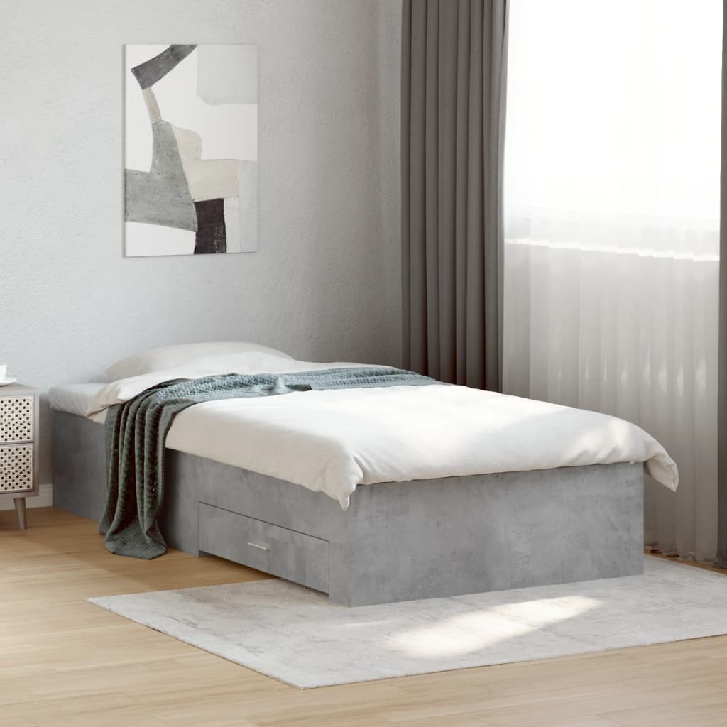 Bedframe met lades bewerkt hout betongrijs 90x190 cm Bedden & bedframes | Creëer jouw Trendy Thuis | Gratis bezorgd & Retour | Trendy.nl