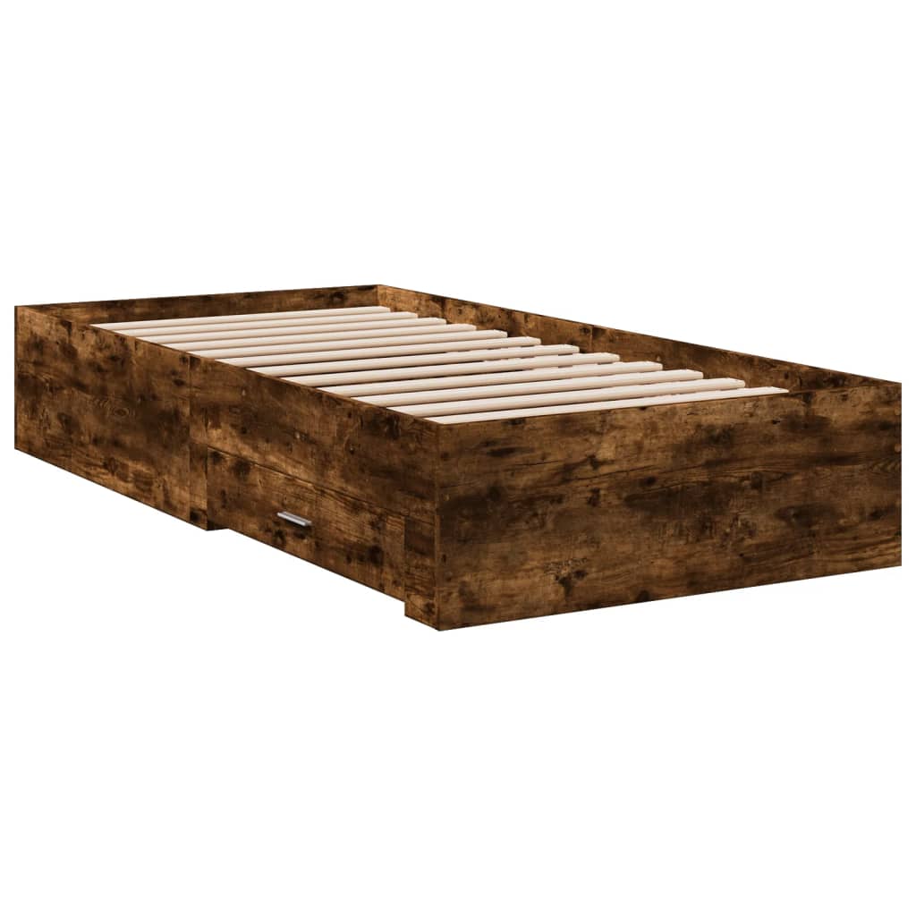 Bedframe met lades bewerkt hout gerookt eikenkleurig 90x190 cm Bedden & bedframes | Creëer jouw Trendy Thuis | Gratis bezorgd & Retour | Trendy.nl