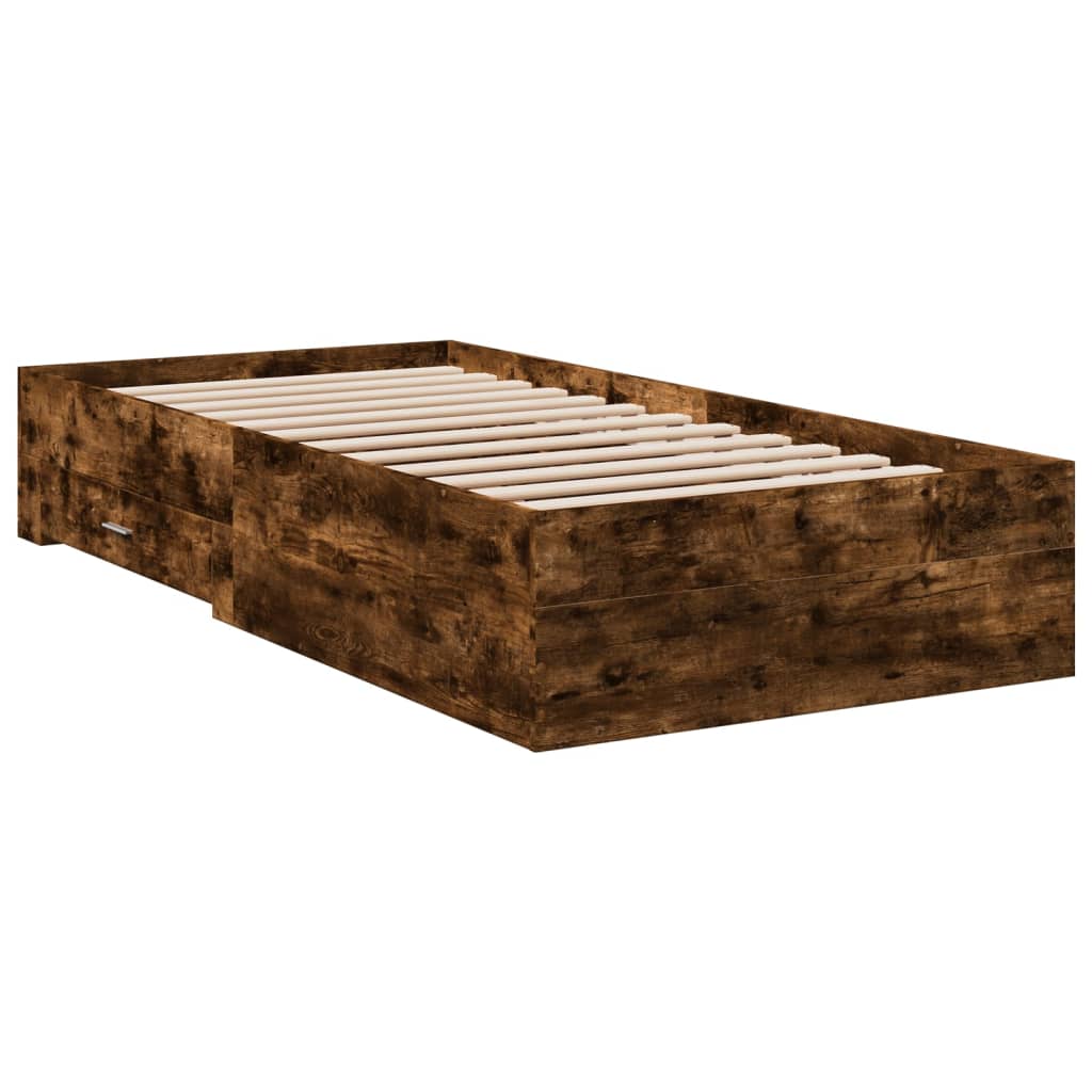 Bedframe met lades bewerkt hout gerookt eikenkleurig 90x190 cm Bedden & bedframes | Creëer jouw Trendy Thuis | Gratis bezorgd & Retour | Trendy.nl