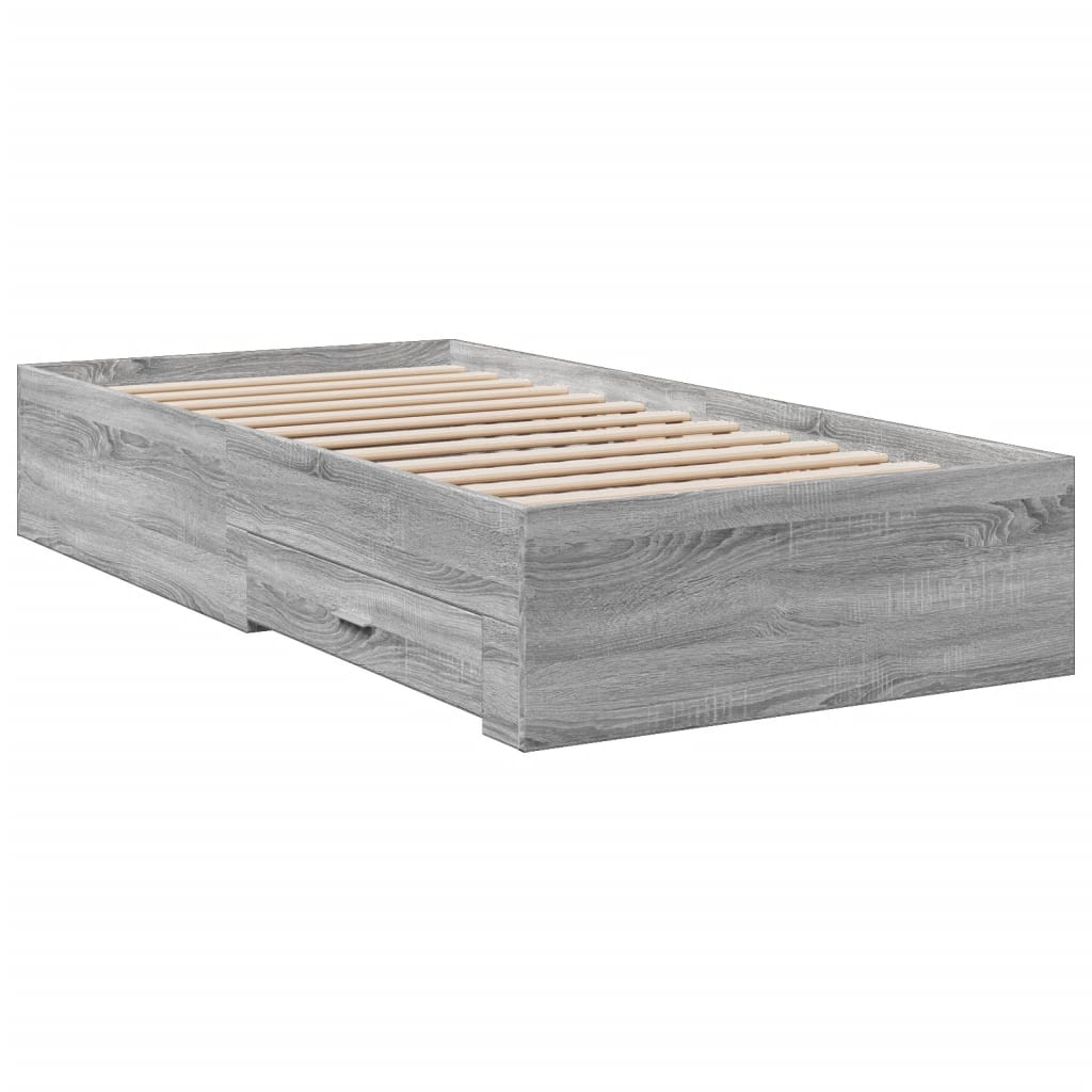 Bedframe met lades bewerkt hout grijs sonoma eiken 90x190 cm Bedden & bedframes | Creëer jouw Trendy Thuis | Gratis bezorgd & Retour | Trendy.nl