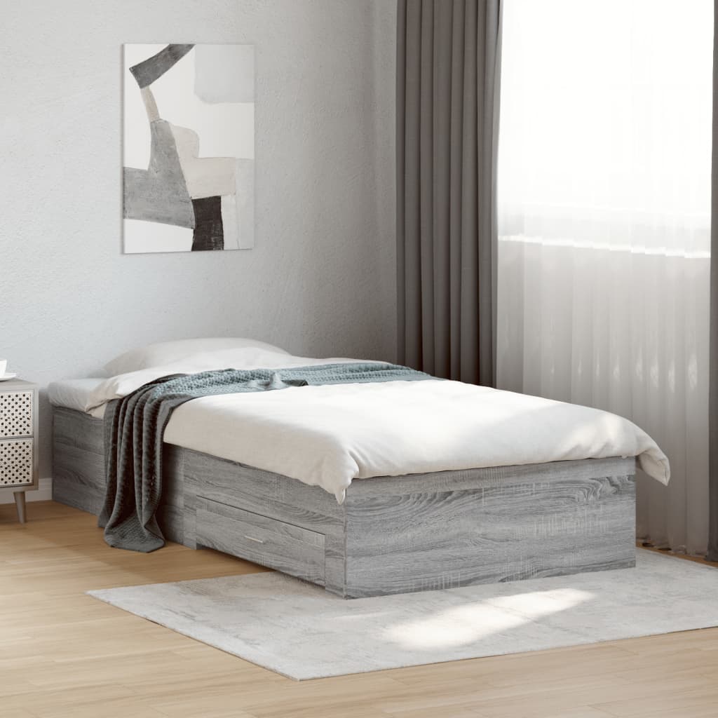 Bedframe met lades bewerkt hout grijs sonoma eiken 90x190 cm Bedden & bedframes | Creëer jouw Trendy Thuis | Gratis bezorgd & Retour | Trendy.nl