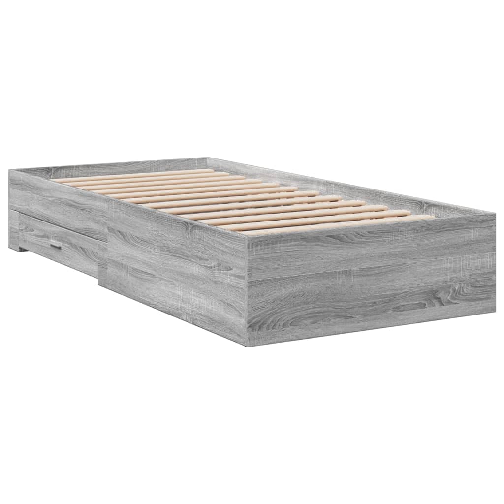 Bedframe met lades bewerkt hout grijs sonoma eiken 90x190 cm Bedden & bedframes | Creëer jouw Trendy Thuis | Gratis bezorgd & Retour | Trendy.nl