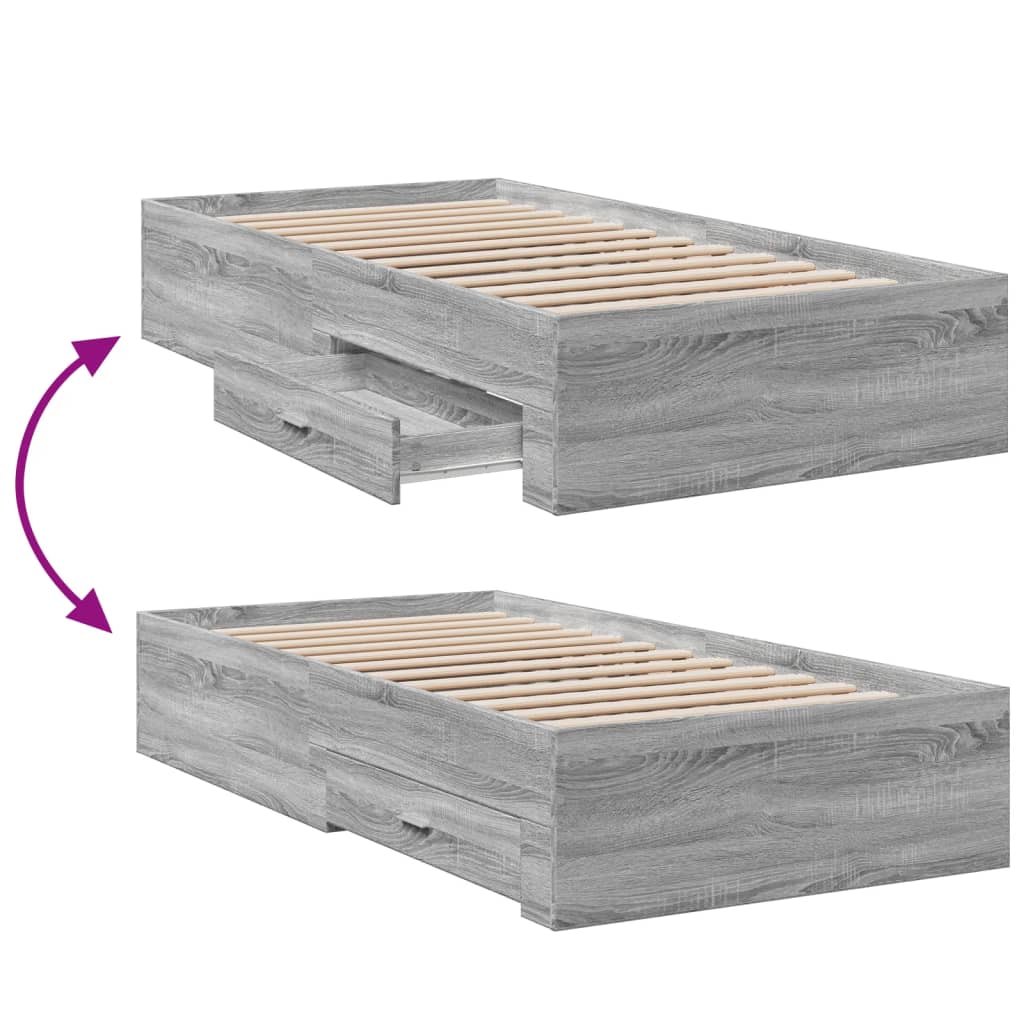 Bedframe met lades bewerkt hout grijs sonoma eiken 90x190 cm Bedden & bedframes | Creëer jouw Trendy Thuis | Gratis bezorgd & Retour | Trendy.nl