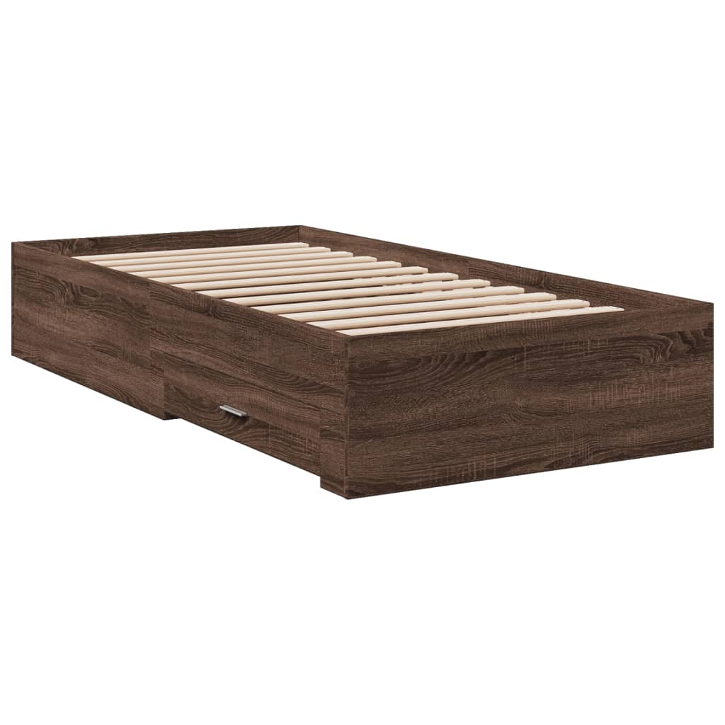 Bedframe met lades bewerkt hout bruin eikenkleurig 90x190 cm Bedden & bedframes | Creëer jouw Trendy Thuis | Gratis bezorgd & Retour | Trendy.nl