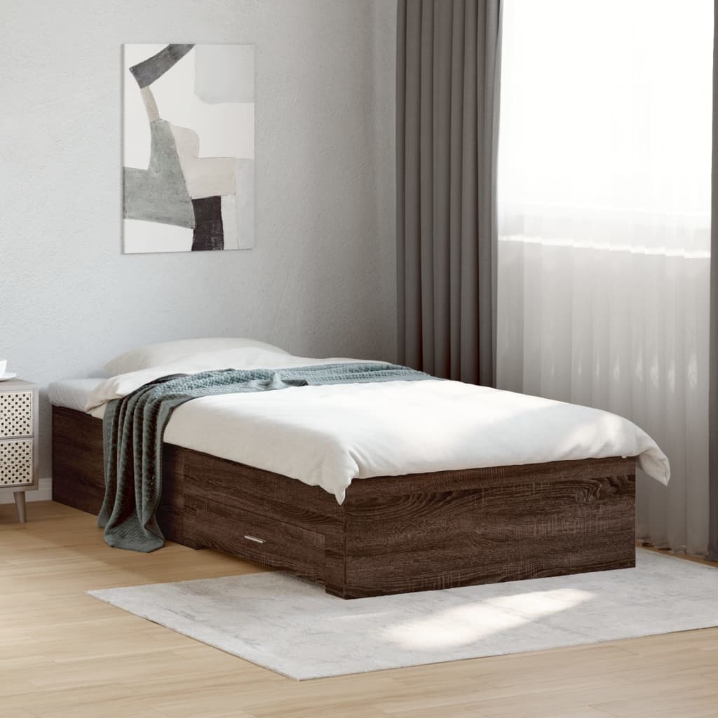 Bedframe met lades bewerkt hout bruin eikenkleurig 90x190 cm Bedden & bedframes | Creëer jouw Trendy Thuis | Gratis bezorgd & Retour | Trendy.nl