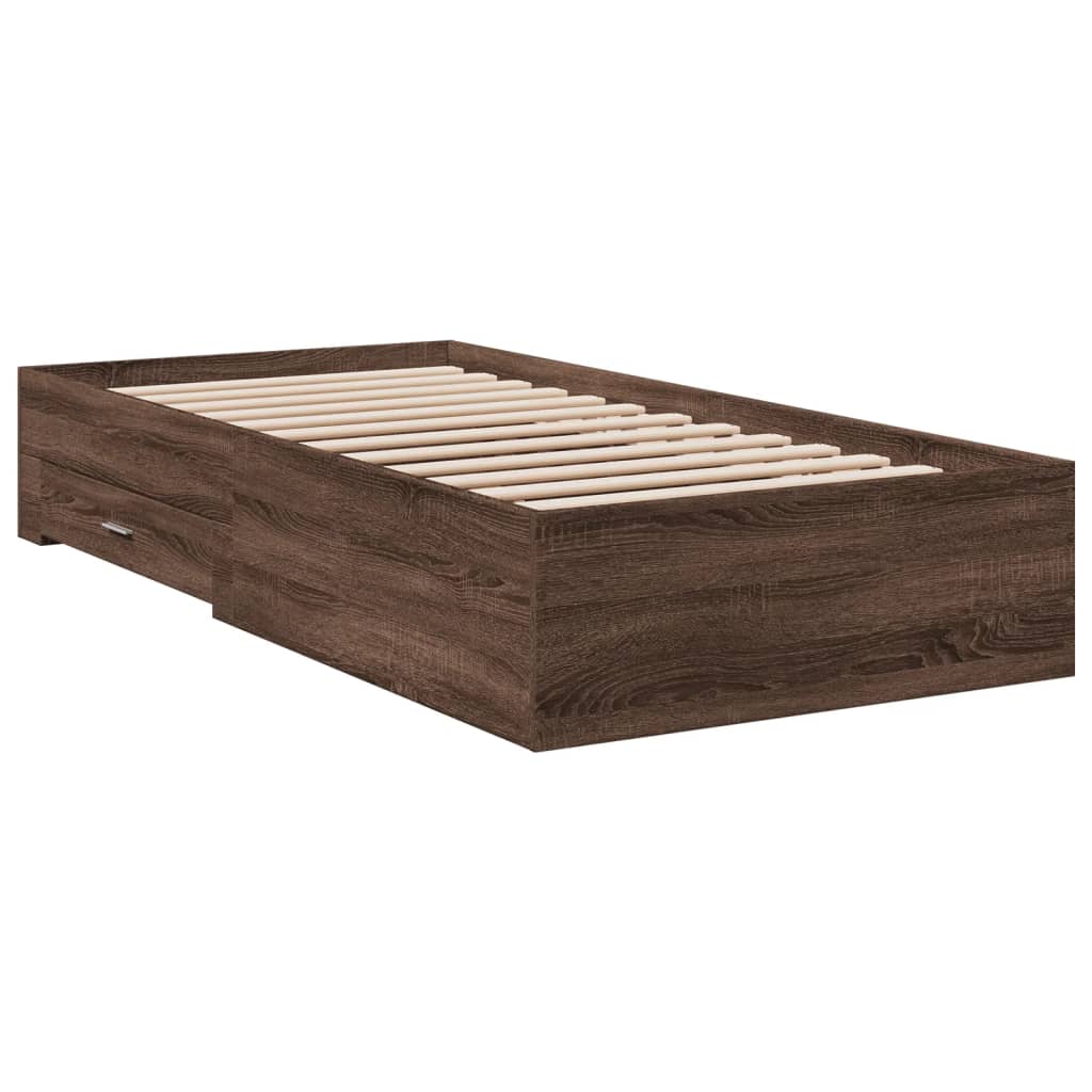 Bedframe met lades bewerkt hout bruin eikenkleurig 90x190 cm Bedden & bedframes | Creëer jouw Trendy Thuis | Gratis bezorgd & Retour | Trendy.nl